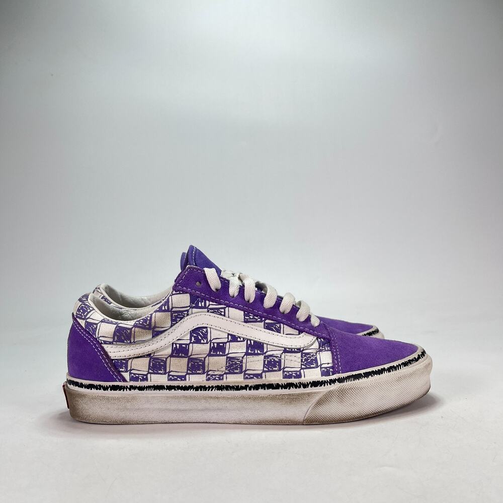 Vans Old Skool Purple White Check Low Top Skate Sneakers 500714 Women's Size 9.5